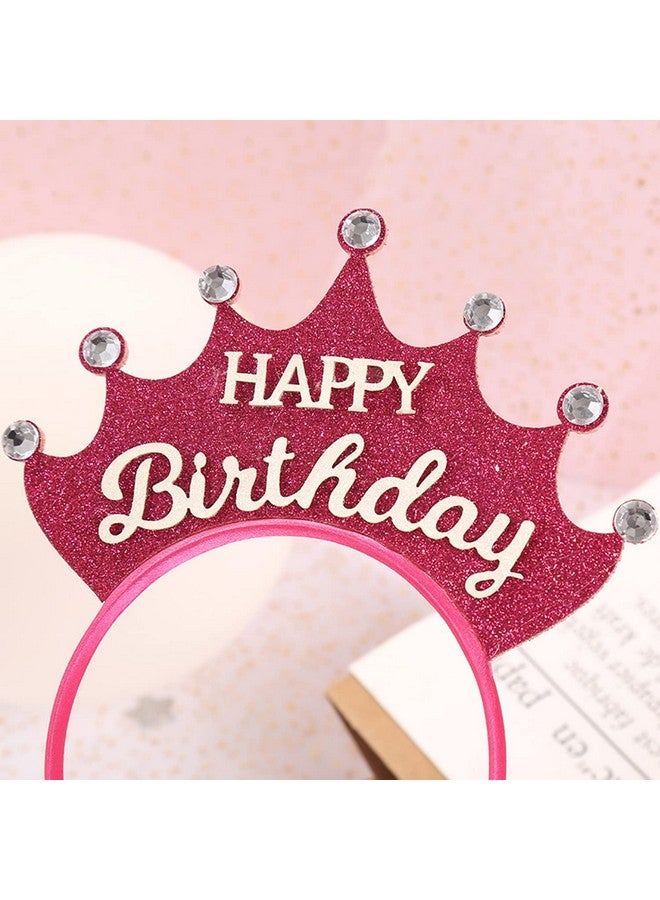 Dzrige Birthday Crown Headbandhappy Birthday Headdresspink Princess Rhinestone Birthday Hair Accessories For Women Girls Sweet Happy Birthday Decorations Supplies - Image 4