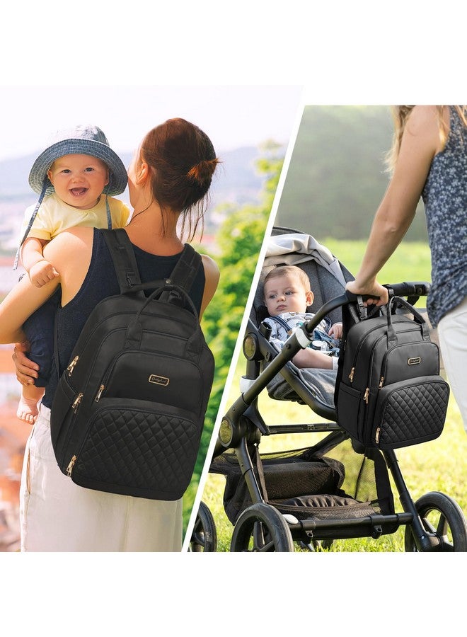 Qualyphant Diaper Bag Backpack - Extra Large Diaper Bag for 2 Kids Twins (Expandable 30-38L) - Travel Baby Backpack with Changing Pad for Mom Dad (Quilted, Water Resistant, Black) - Image 2