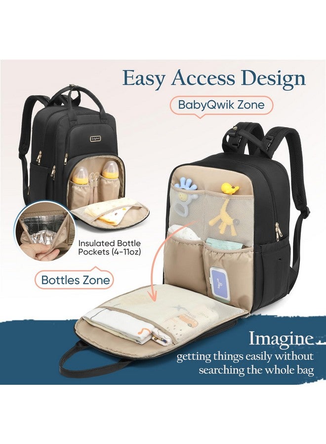 Qualyphant Diaper Bag Backpack - Extra Large Diaper Bag for 2 Kids Twins (Expandable 30-38L) - Travel Baby Backpack with Changing Pad for Mom Dad (Quilted, Water Resistant, Black) - Image 4