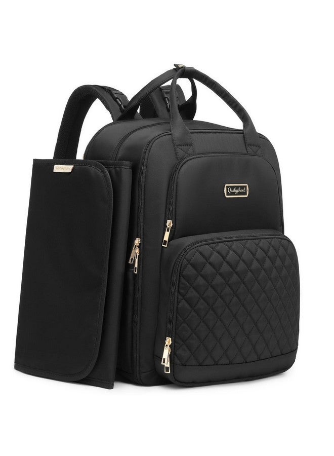 Qualyphant Diaper Bag Backpack - Extra Large Diaper Bag for 2 Kids Twins (Expandable 30-38L) - Travel Baby Backpack with Changing Pad for Mom Dad (Quilted, Water Resistant, Black) - Image 1