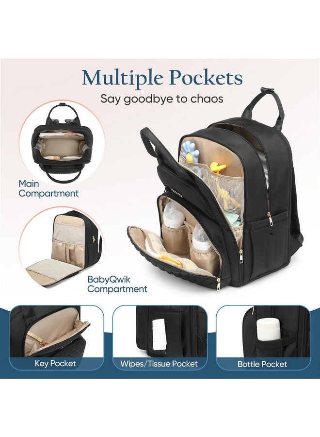 Qualyphant Diaper Bag Backpack - Extra Large Diaper Bag for 2 Kids Twins (Expandable 30-38L) - Travel Baby Backpack with Changing Pad for Mom Dad (Quilted, Water Resistant, Black) - Image 5