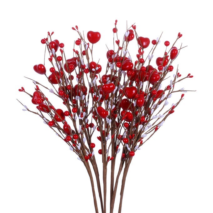 VALENTINES DAY GIFTS6 PCS ARTIFICIAL RED BERRY FLOWER STEMS HEART SHAPED BERRY PICKS FOR VALENTINES DAYWEDDING