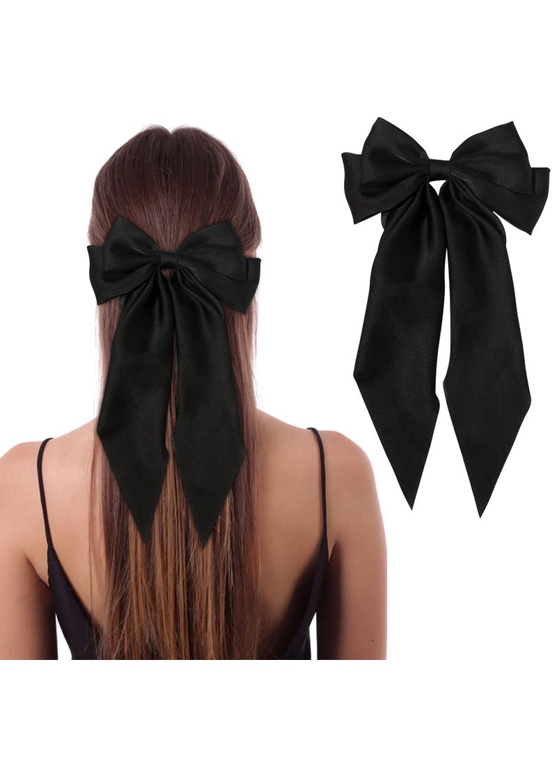AEGYPIUS Elegant Silk Hair Accessories  Large Satin Bow Clips Black Hair Ribbons for Women and Girls  Stylish Clips and Bows 