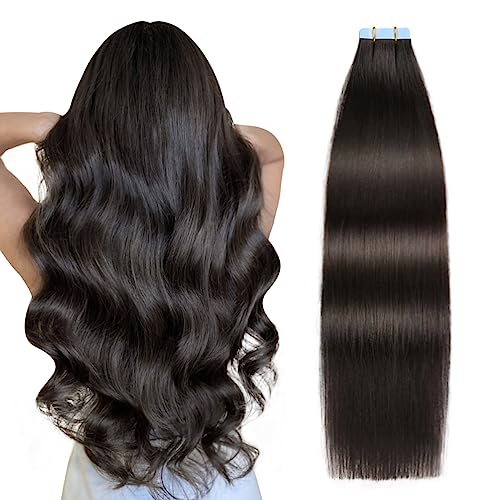 SUYYA Tape in Hair Extensions Remy Human Hair 14 inches 40gpack 20pcs Straight Seamless Skin Weft Natural Black Tape in Extensions Human hair14 inches 1B Off Black