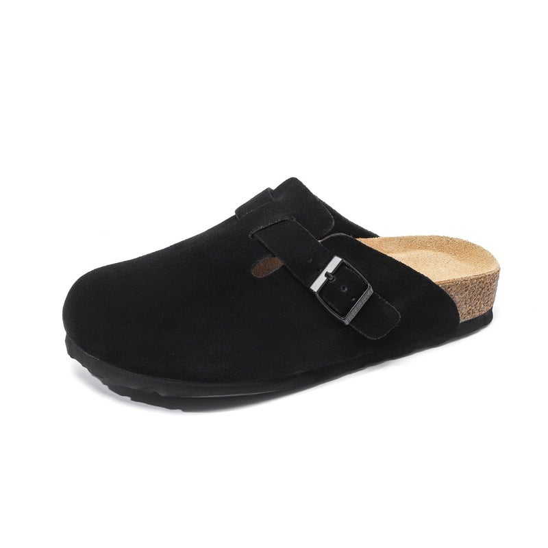 Waterproof Genuine Leather Cork Sole Slip-On Half Shoes for Adults, Unisex Closed-Toe Casual Loafers