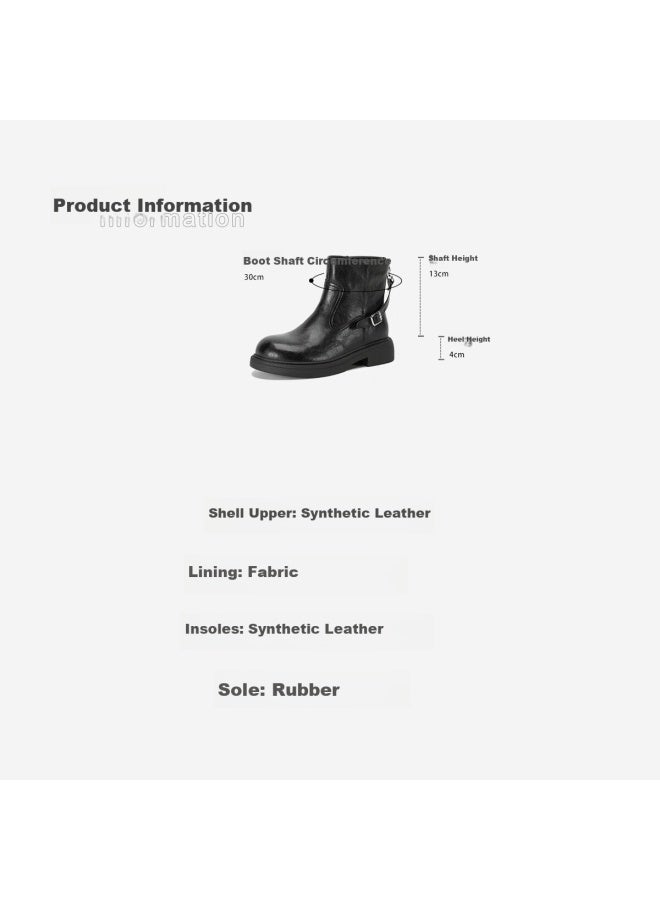 dme Demana Commuter Martin Autumn Winter Minimalist Solid Color Round Toe Zipper Belt Buckle Women's Ankle Boots - Image 4