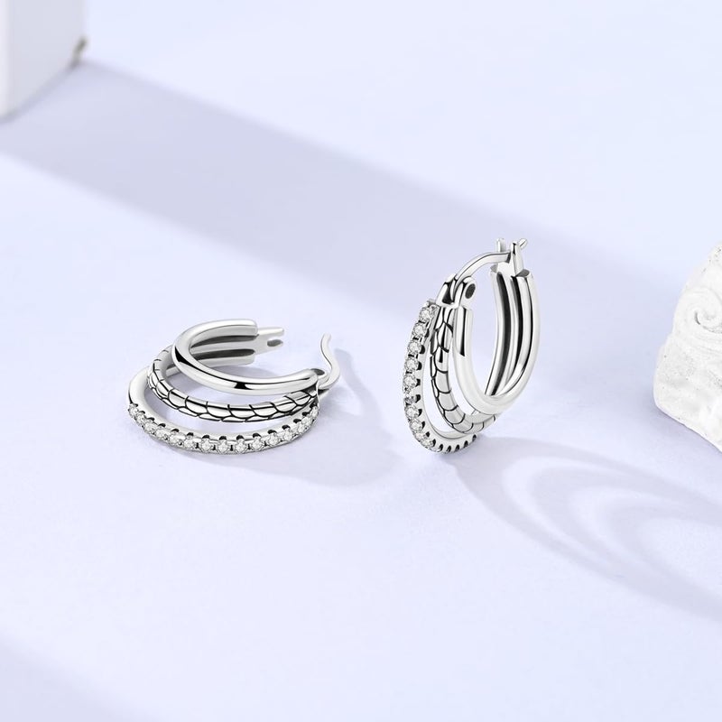 Parmuz 925 Sterling Silver Huggie Hoop Earrings Star Moon Butterfly Posts Thick Chunky Hoops for Women Small Tiny cuff Cubic Zirconia Snake Heart Earring - Image 4