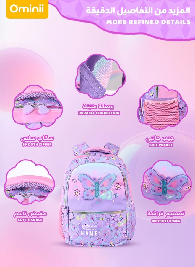Ominii 3PCS Butterfly Backpack Set for Girls – Includes School Bag, Insulated Lunch Bag & Pencil Case, Dreamy Purple-Pink Design for Ages 3–10, Breathable & Spacious  - Image 2