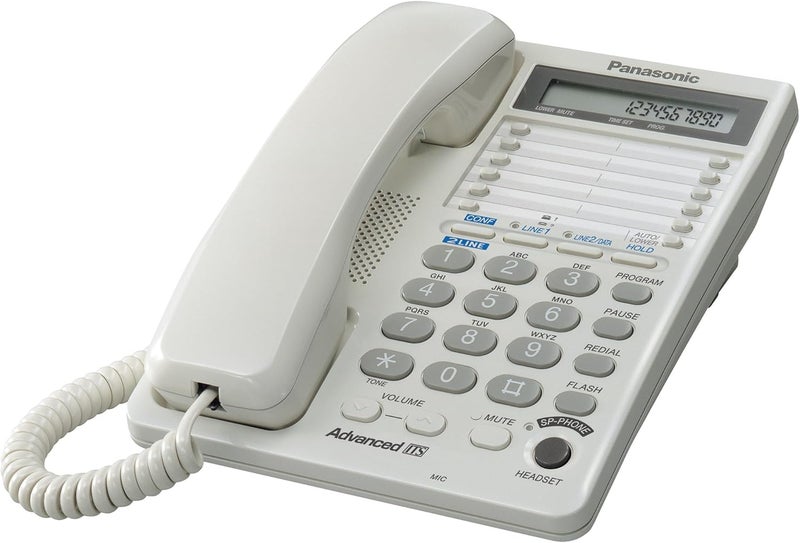 Panasonic 2Line Integrated Corded Telephone System with 16Digit LCD Speakerphone Clock Hearing Aid Compatibility and 3Way Conferencing  KXTS208W White - Image 1