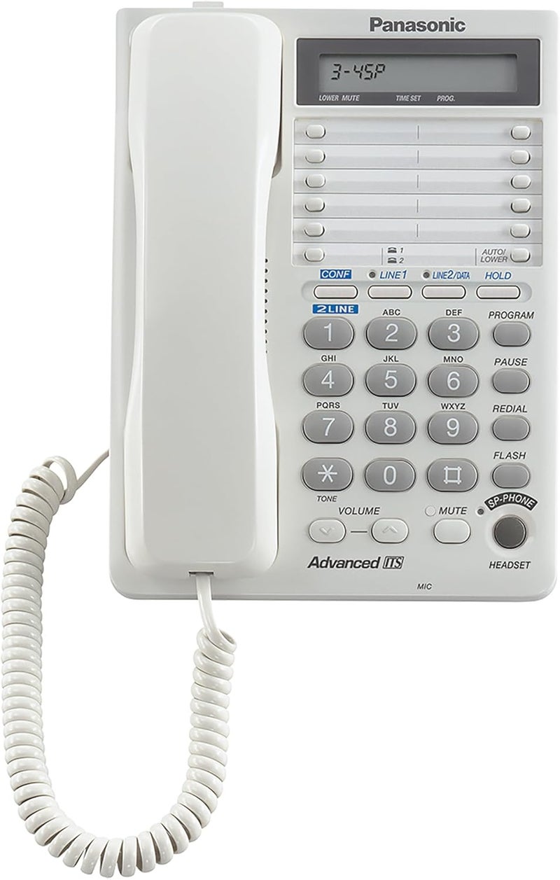 Panasonic 2Line Integrated Corded Telephone System with 16Digit LCD Speakerphone Clock Hearing Aid Compatibility and 3Way Conferencing  KXTS208W White - Image 2