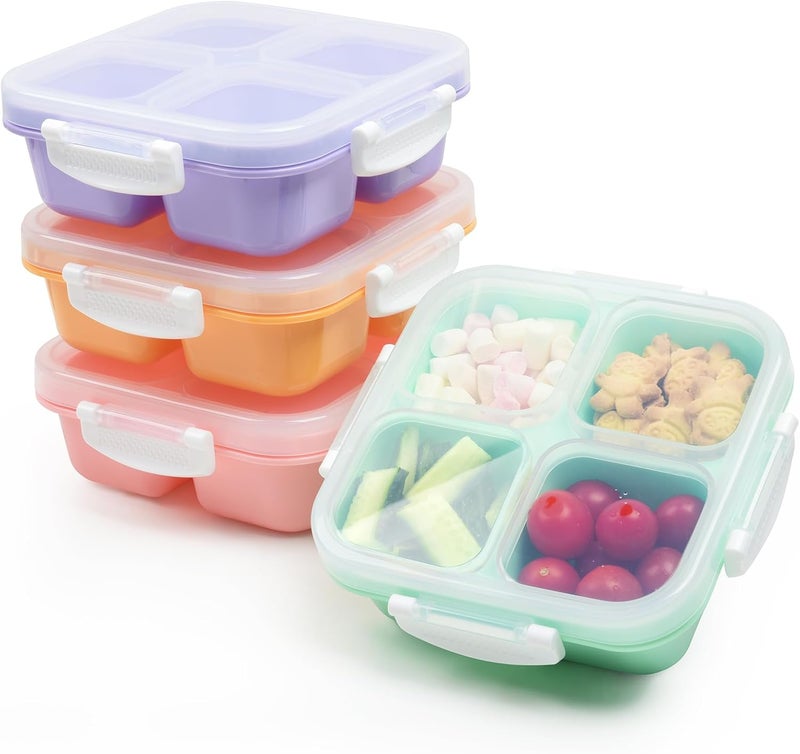 EONJOE BPA free snack containers,extra thick 4 compartments bento boxes divided Lunch food storage containers for kids adults work school travel picnics (set of 4) - Image 1