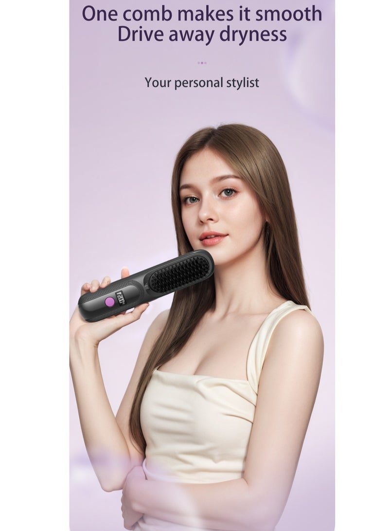 Hair Straightener Brush Heated Straightening Brush: Negative Ion Hot Hair Brush and hair care with keratin coating for Smooth Frizz-Free Women Hair - Ceramic Flat Iron Brush - Dual Voltage Anti-Scald Fast Heating - Image 3