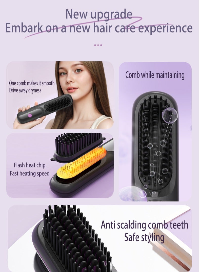 Hair Straightener Brush Heated Straightening Brush: Negative Ion Hot Hair Brush and hair care with keratin coating for Smooth Frizz-Free Women Hair - Ceramic Flat Iron Brush - Dual Voltage Anti-Scald Fast Heating - Image 2