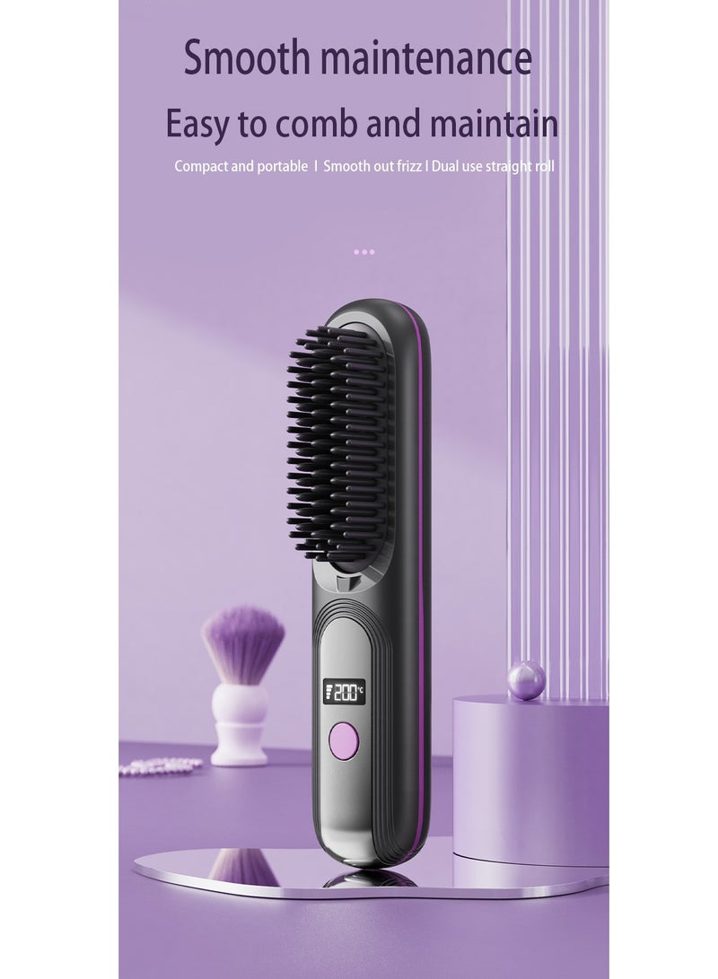 Hair Straightener Brush Heated Straightening Brush: Negative Ion Hot Hair Brush and hair care with keratin coating for Smooth Frizz-Free Women Hair - Ceramic Flat Iron Brush - Dual Voltage Anti-Scald Fast Heating - Image 1