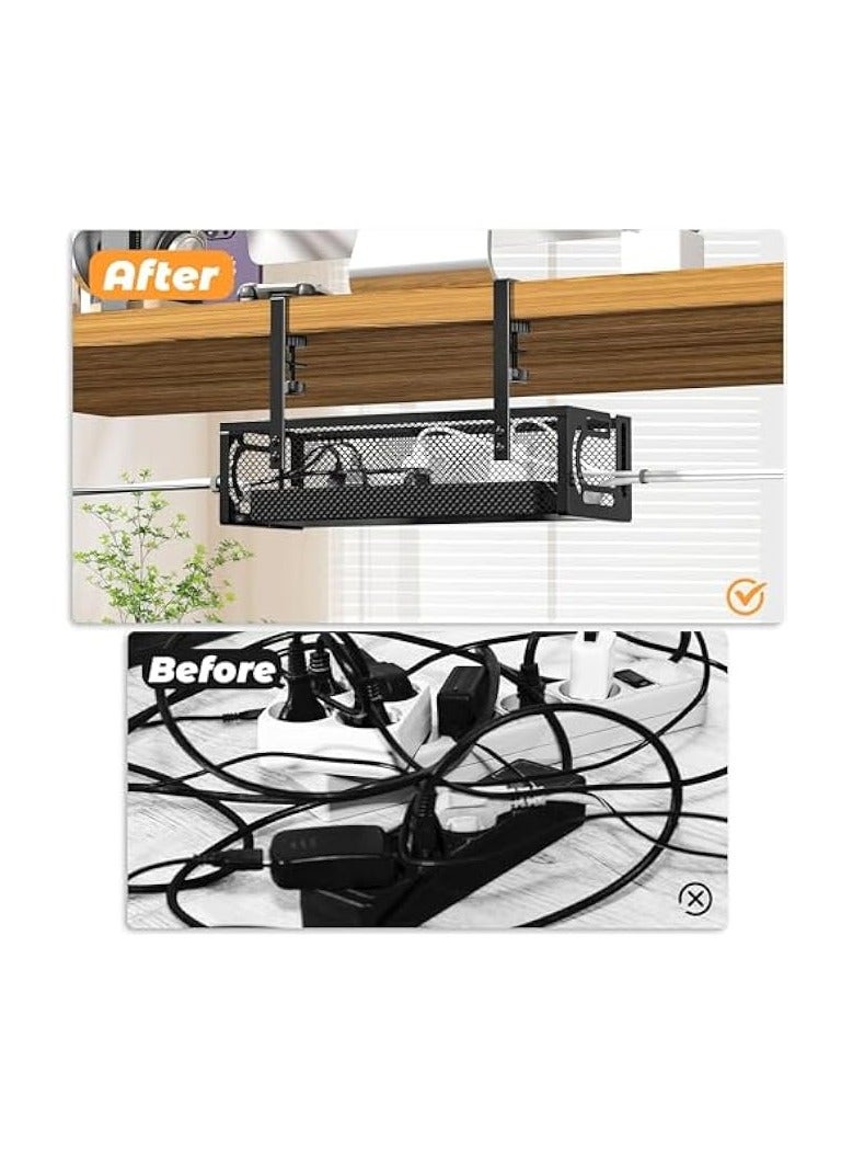 erorex Under Desk Cable Management Tray,  Cable Organizer, Cable Management Box, Cord Organizer for Desk, Under Desk Storage for Office Home - No Drill to Desk Cable Raceway - Image 3