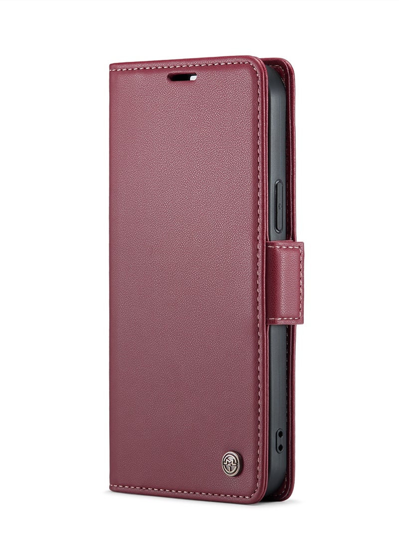 CaseMe Flip Wallet Case For iPhone 12 Pro MAX RFID Blocking PU Leather Wallet Flip Folio Case with Card Holder Kickstand Shockproof Phone Cover - Red - Image 2
