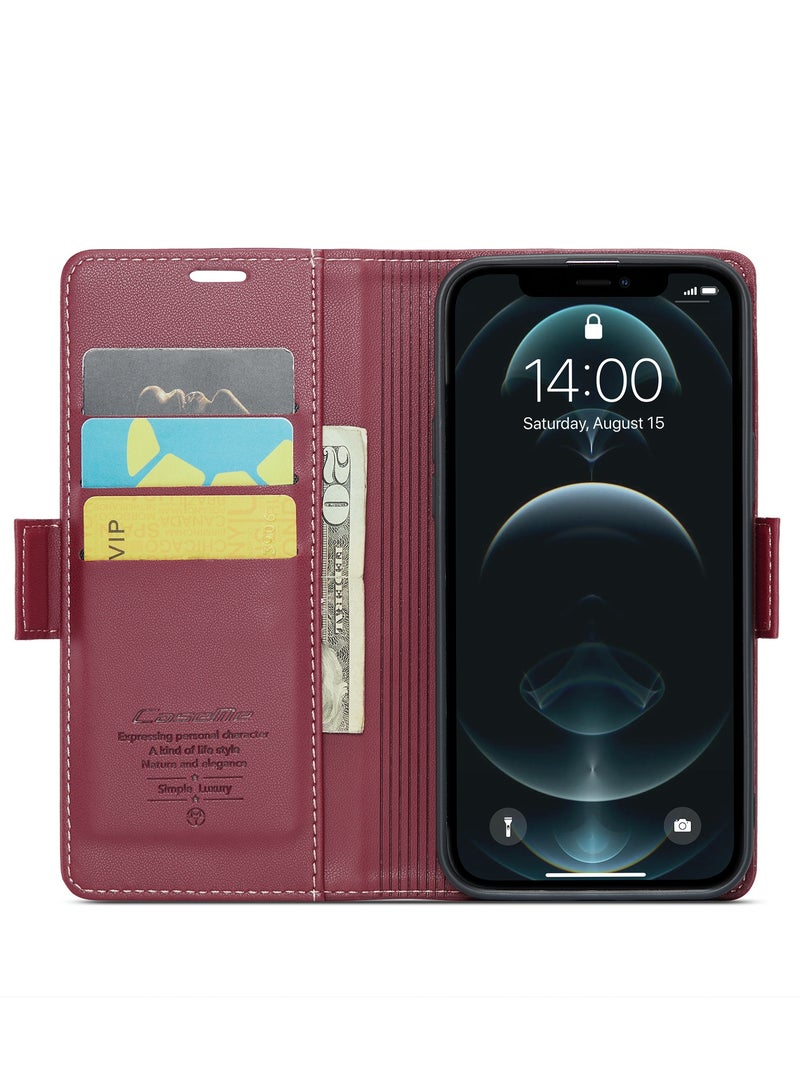 CaseMe Flip Wallet Case For iPhone 12 Pro MAX RFID Blocking PU Leather Wallet Flip Folio Case with Card Holder Kickstand Shockproof Phone Cover - Red - Image 4