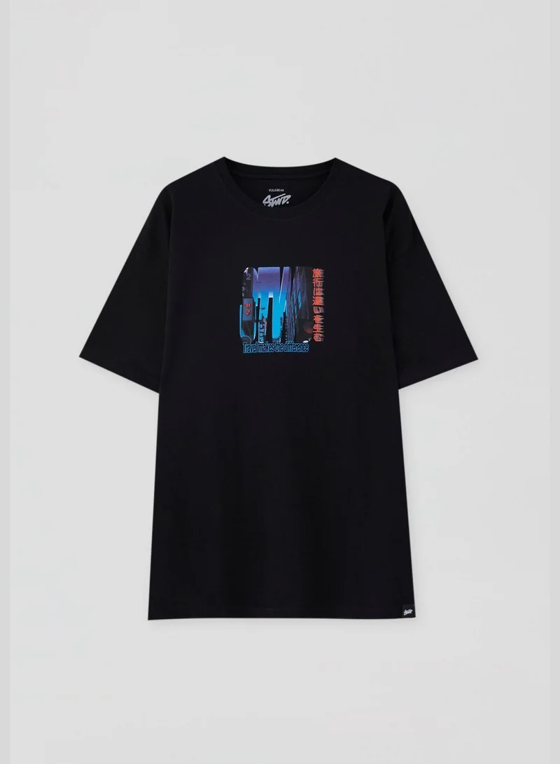 PULL&BEAR Black T-shirt with city slogan