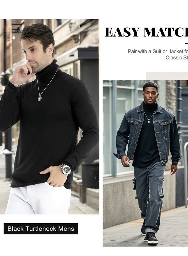 LONGBIDA Men Slim Fit Lightweight Long Sleeve Pullover Top Turtleneck T-Shirt, Black, 3X-Large - Image 4