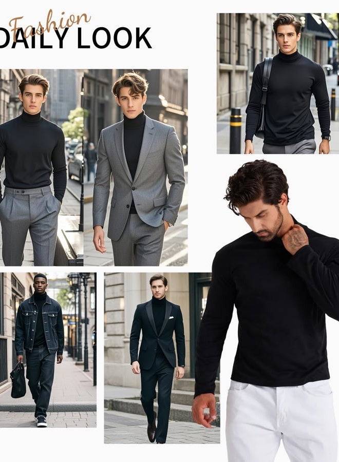 LONGBIDA Men Slim Fit Lightweight Long Sleeve Pullover Top Turtleneck T-Shirt, Black, 3X-Large - Image 2