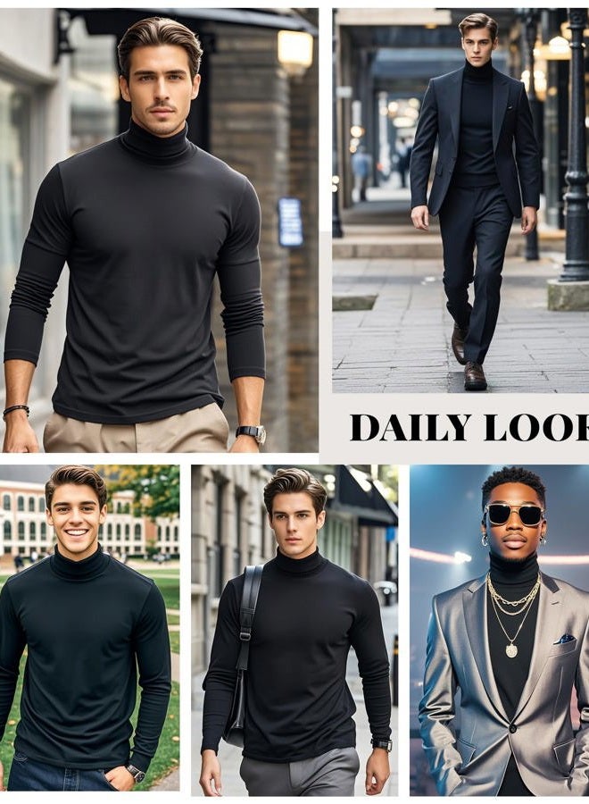 LONGBIDA Men Slim Fit Lightweight Long Sleeve Pullover Top Turtleneck T-Shirt, Black, 3X-Large - Image 3