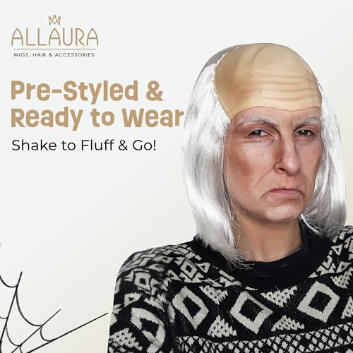 ALLAURA - Old Man Costume Albert BaldWig - White Balding Cap Wigs Franklin Albert - OldBald Riff Raff Wig Old Man Wig - Image 3