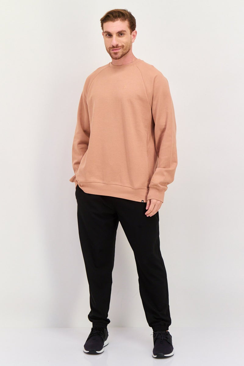 Hurley Men Crew Neck Long Sleeve Embroidered Logo Sweatshirt, Coral - Image 4