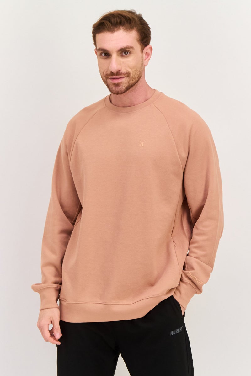 Hurley Men Crew Neck Long Sleeve Embroidered Logo Sweatshirt, Coral - Image 1