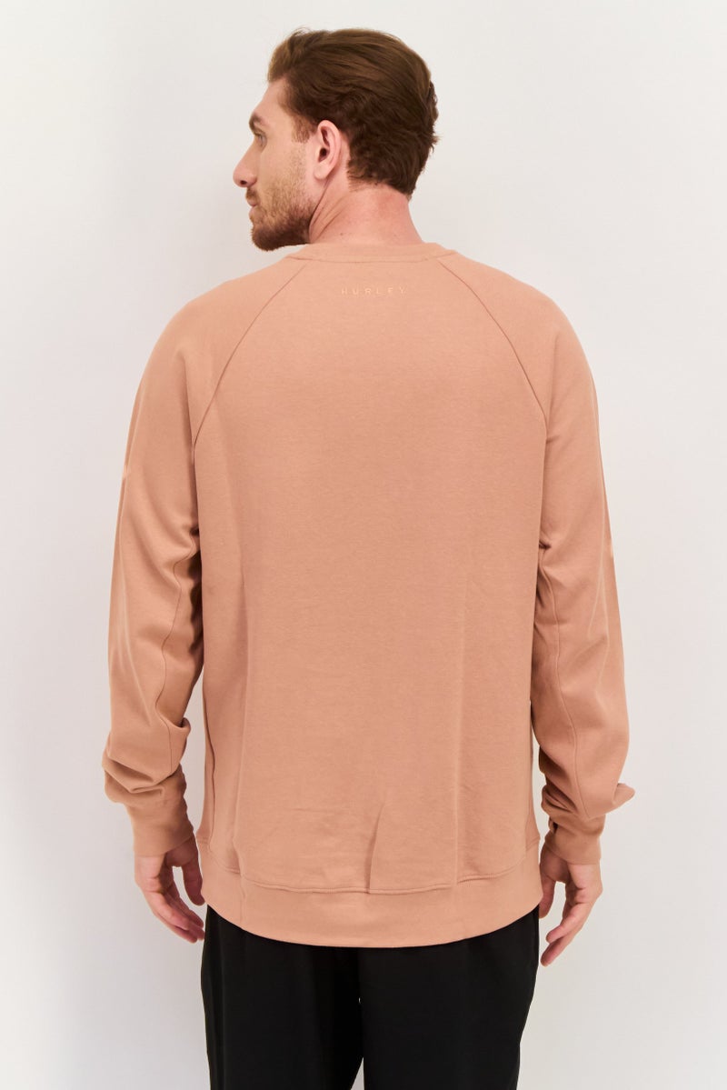 Hurley Men Crew Neck Long Sleeve Embroidered Logo Sweatshirt, Coral - Image 3