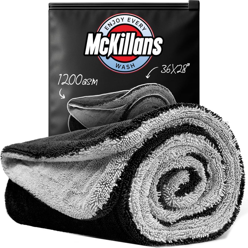 McKillansÂ® Extra Large Dual-Color Car Drying Towel XL - Edgeless & Ultra Soft & Absorbent - 36" x 28" - 1200 GSM Twisted Loop Microfiber Towel for Cars - Drying Towel Car Detailing - Car Wash Towels - Image 1
