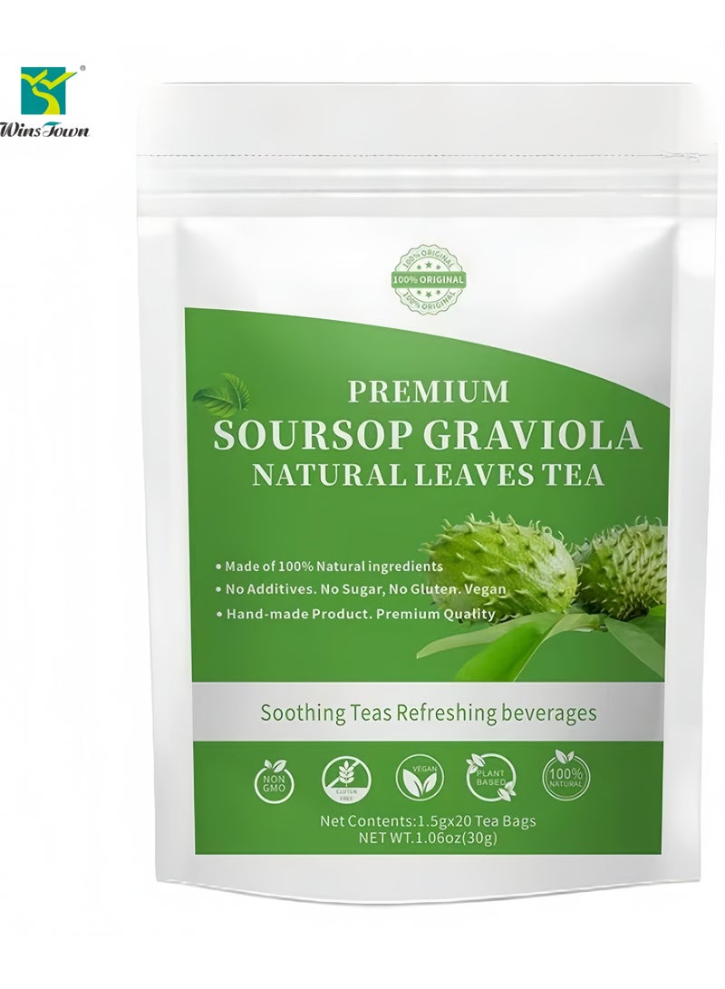 Wins Town 100% Pure Soursop Graviola Leaves tea,Annona muricata - Guanabana - Premium Quality 100% Pure Leaf ,1.5g*20 tea bags - Image 1