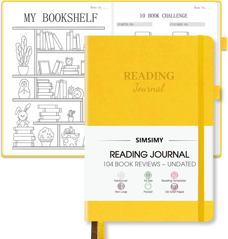 SIMSIMY Reading Journal with 104 Book Reviews, Book Journal for Books Lovers & Readers - Review and Track Your Reading Progress, Reading Log Notebook Gift, A5, Yellow - Image 1