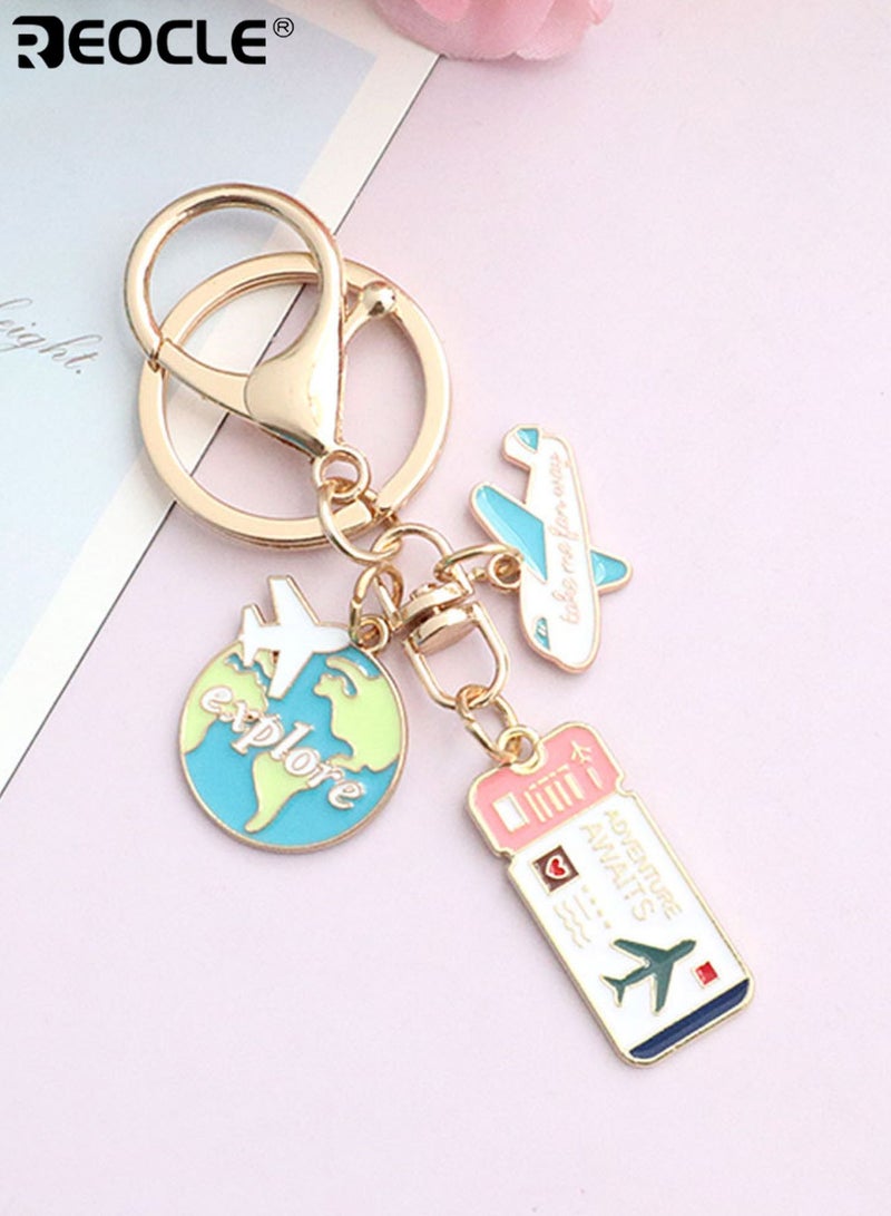 REOCLE Travel-Themed Keychain with Globe Airplane & Ticket Details Decorative Portable Key Holder Versatile Accessory for Daily Use & Gifting - Image 1