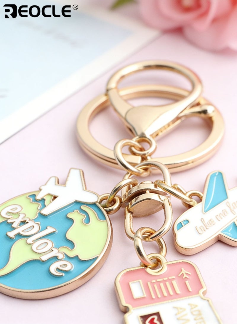 REOCLE Travel-Themed Keychain with Globe Airplane & Ticket Details Decorative Portable Key Holder Versatile Accessory for Daily Use & Gifting - Image 4