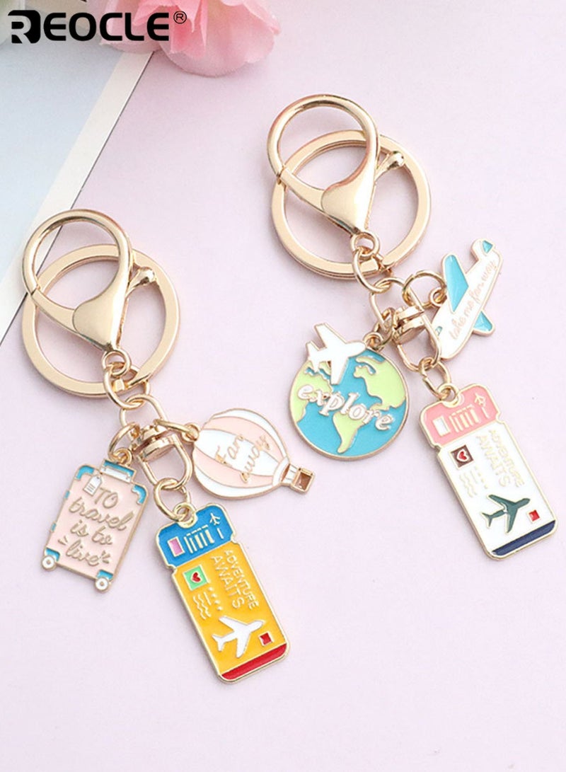 REOCLE Travel-Themed Keychain with Globe Airplane & Ticket Details Decorative Portable Key Holder Versatile Accessory for Daily Use & Gifting - Image 2