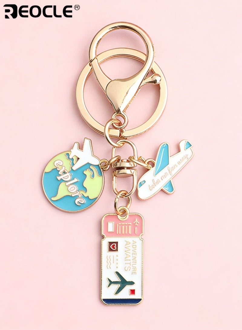 REOCLE Travel-Themed Keychain with Globe Airplane & Ticket Details Decorative Portable Key Holder Versatile Accessory for Daily Use & Gifting - Image 3