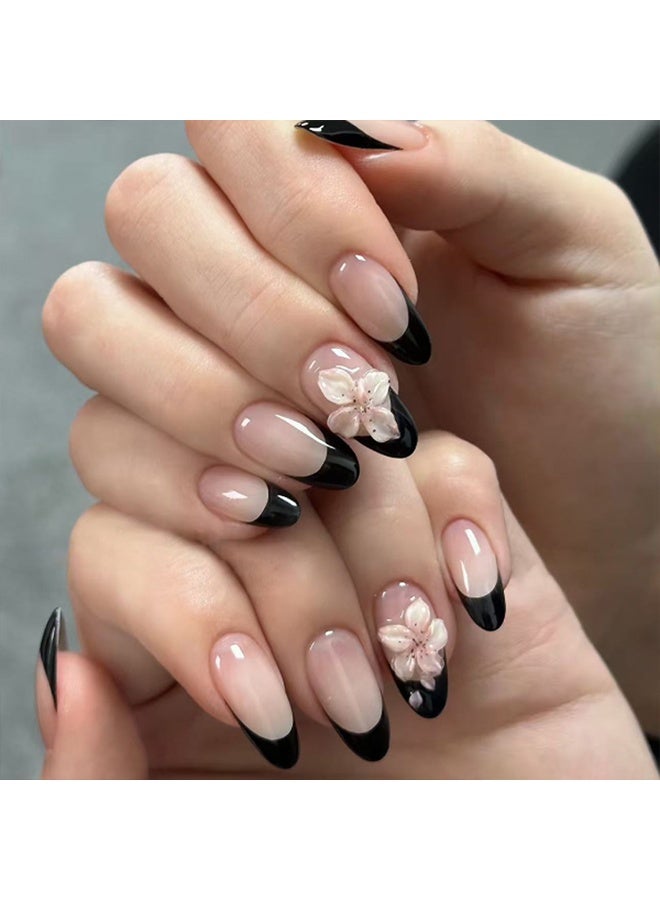 24 pieces French black wearable nails, versatile style, removable, do not damage nails, suitable for girls' finished nails - Image 5