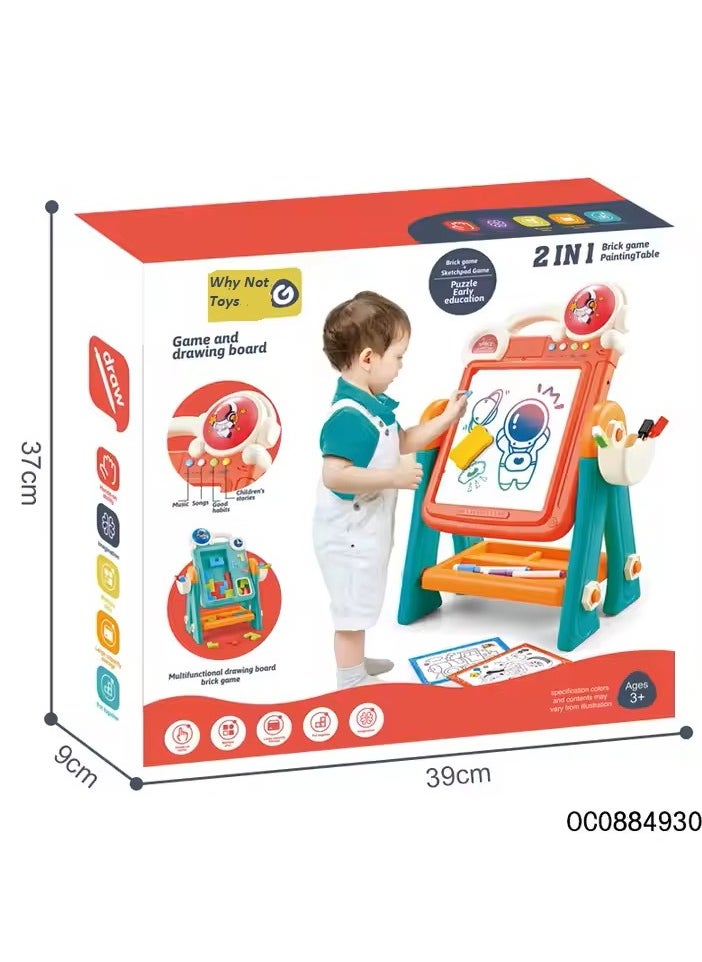 Whynot 2-in-1 Double-Sided Drawing Board & Brick Puzzle Game with Music and Stories for Kids (Green/Red)  - Image 4