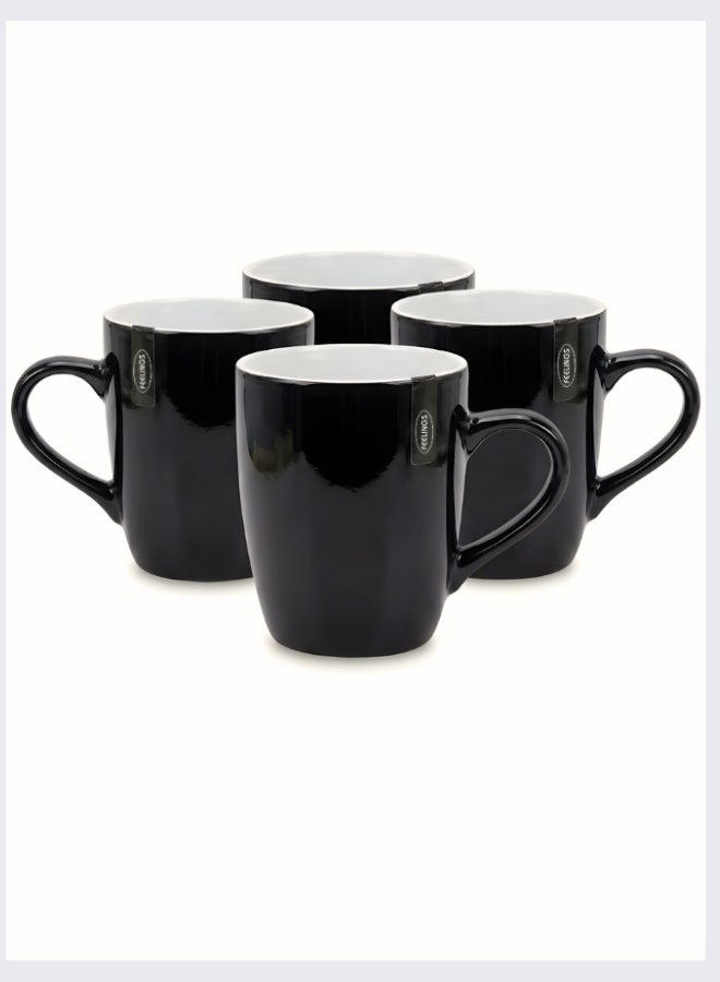 Feelings Ceramic Mug Set of 4 - Black Color 2 tone, 355ml | Elegant Ceramic Coffee Mugs | Microwave & Dishwasher Safe - Image 1