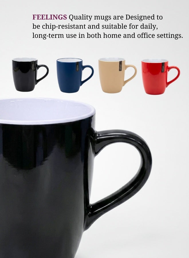 Feelings Ceramic Mug Set of 4 - Black Color 2 tone, 355ml | Elegant Ceramic Coffee Mugs | Microwave & Dishwasher Safe - Image 4