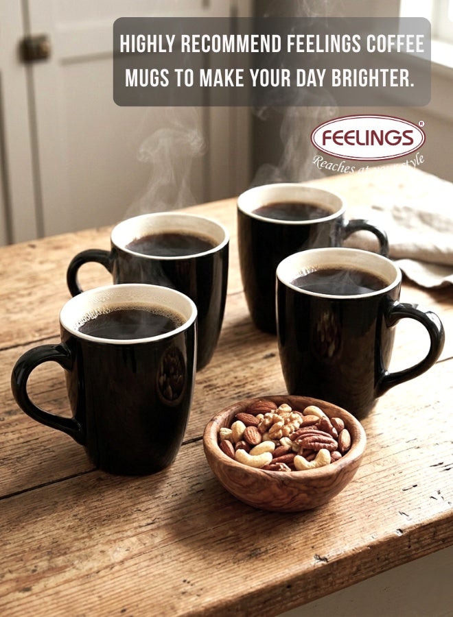 Feelings Ceramic Mug Set of 4 - Black Color 2 tone, 355ml | Elegant Ceramic Coffee Mugs | Microwave & Dishwasher Safe - Image 5