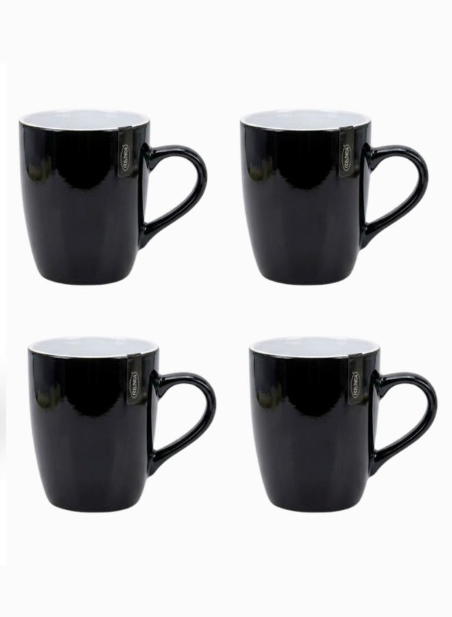 Feelings Ceramic Mug Set of 4 - Black Color 2 tone, 355ml | Elegant Ceramic Coffee Mugs | Microwave & Dishwasher Safe - Image 2
