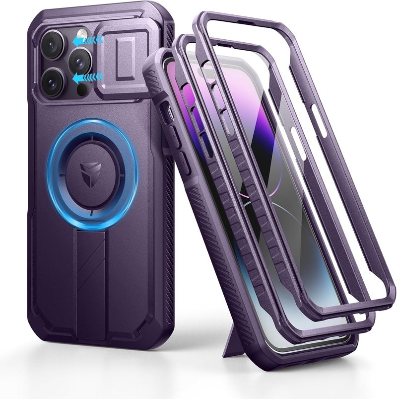 ديكسنور حافظة Dexnor لجهاز iPhone 14 Pro Max مع غطاء كاميرا منزلق وحامل قابل للتعديل وواقي شاشة مدمج، حافظة مغناطيسية متينة مضادة للصدمات مع غطاء مغناطيسي ثقيل، أرجواني شبح يمنع تلف النقل - Image 1