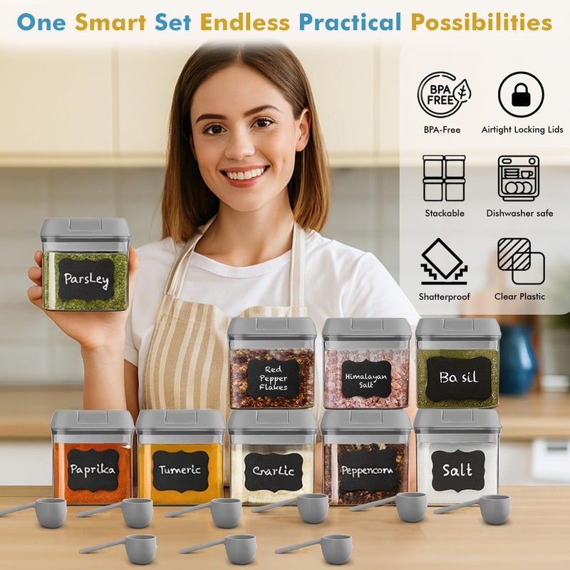 Shazo 9 PC Airtight Food Storage Containers - BPA Free Clear Plastic Snack & Spice Containers with Easy Lock Lids - Kitchen and Pantry Organization for Herbs, Coffee, Tea - 0.5L / 2.1 Cups - Image 4
