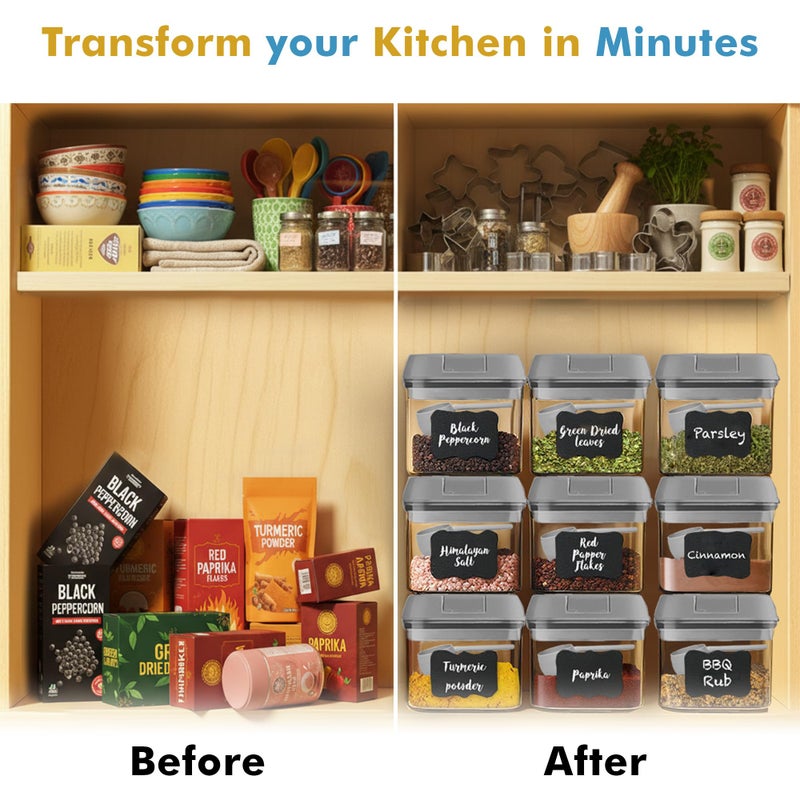 Shazo 9 PC Airtight Food Storage Containers - BPA Free Clear Plastic Snack & Spice Containers with Easy Lock Lids - Kitchen and Pantry Organization for Herbs, Coffee, Tea - 0.5L / 2.1 Cups - Image 5