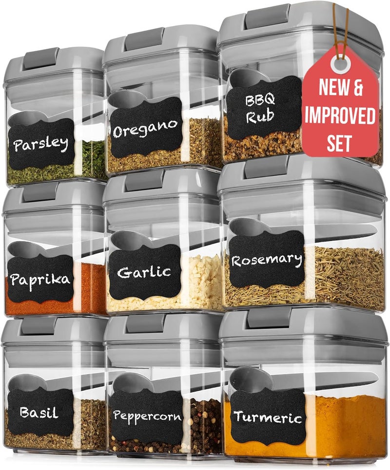 Shazo 9 PC Airtight Food Storage Containers - BPA Free Clear Plastic Snack & Spice Containers with Easy Lock Lids - Kitchen and Pantry Organization for Herbs, Coffee, Tea - 0.5L / 2.1 Cups - Image 1