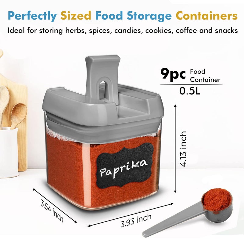 Shazo 9 PC Airtight Food Storage Containers - BPA Free Clear Plastic Snack & Spice Containers with Easy Lock Lids - Kitchen and Pantry Organization for Herbs, Coffee, Tea - 0.5L / 2.1 Cups - Image 3