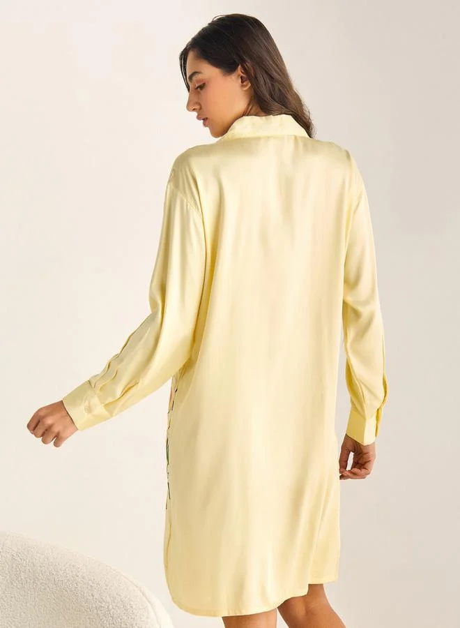 سبلاش فيڤ قميص نوم بطبعة أرنب بياقة قميص وأكمام طويلة