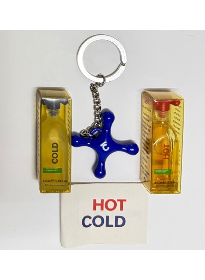 Benetton HOT & COLD 4 x ( 2x 5ml Min Set with Key chain)  pack Original Rare - Image 2