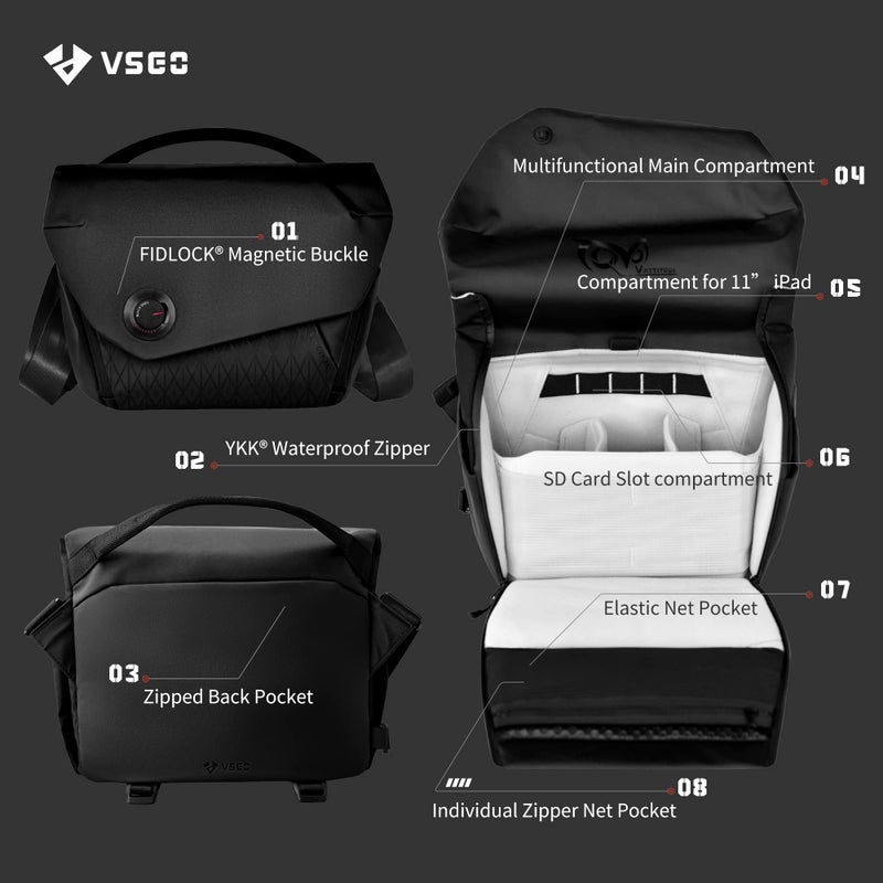 VSGO 6L Waterproof Camera Sling Bag, Single-Shoulder Messenger Bag for DSLR/SLR Cameras, Daily Commute, and Drone Photography - Image 2